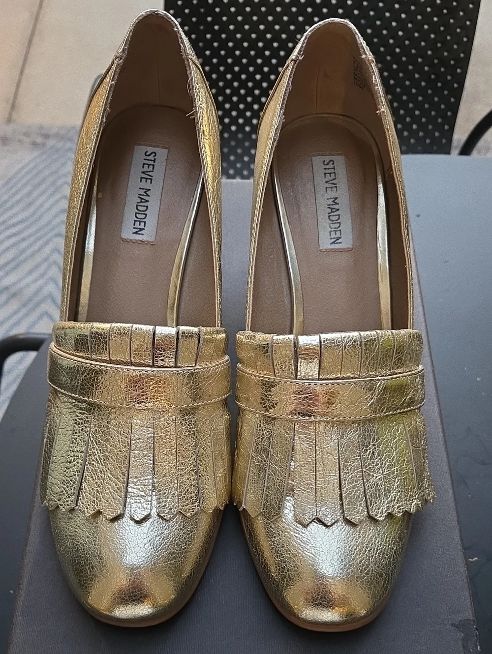 Steve Madden Gold Metallic Fringe Loafers